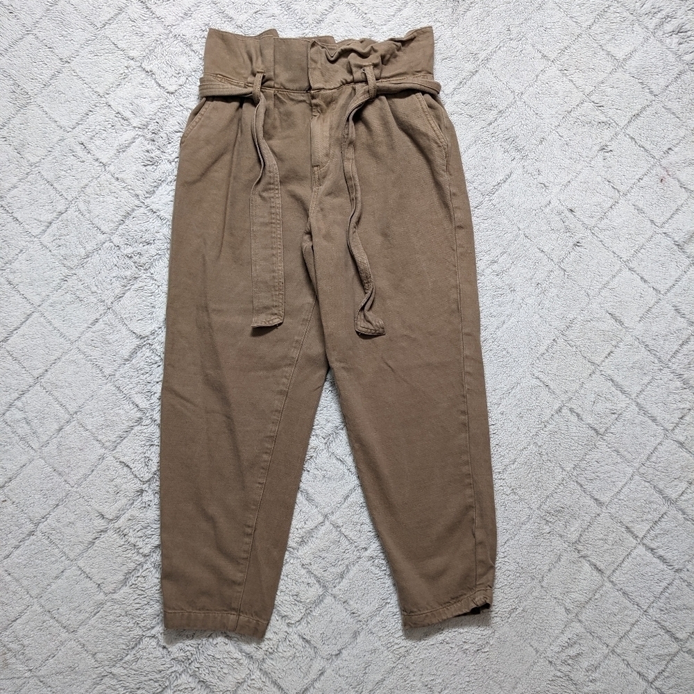 Blank NYC Paperbag Waist Tapered Pants Women's 26 Sand Storm Twill Belt